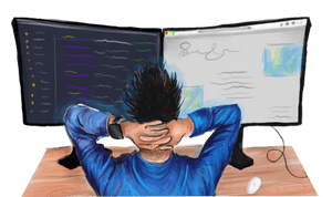 A guy looking at computer screen